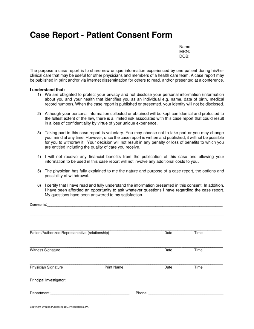 PDF Case Report Patient Consent Form Blanc