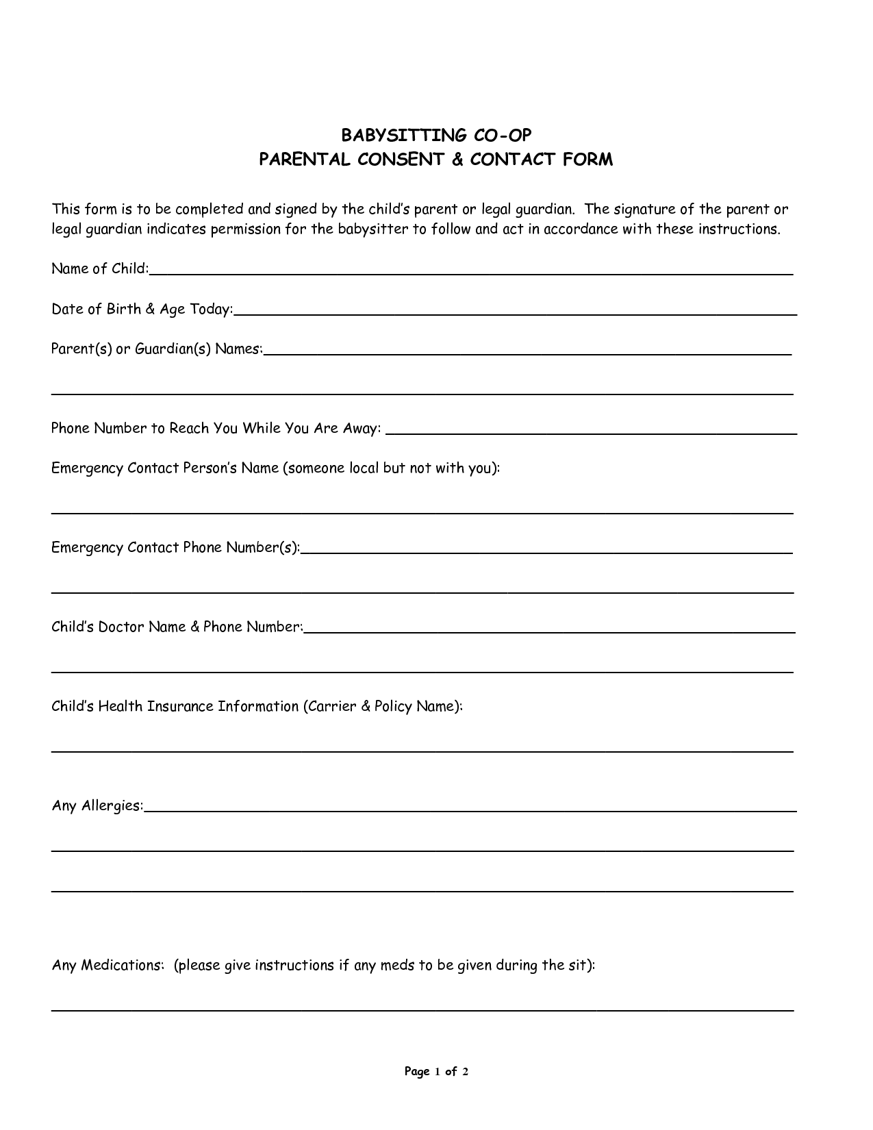 Pin On Babysitters Forms