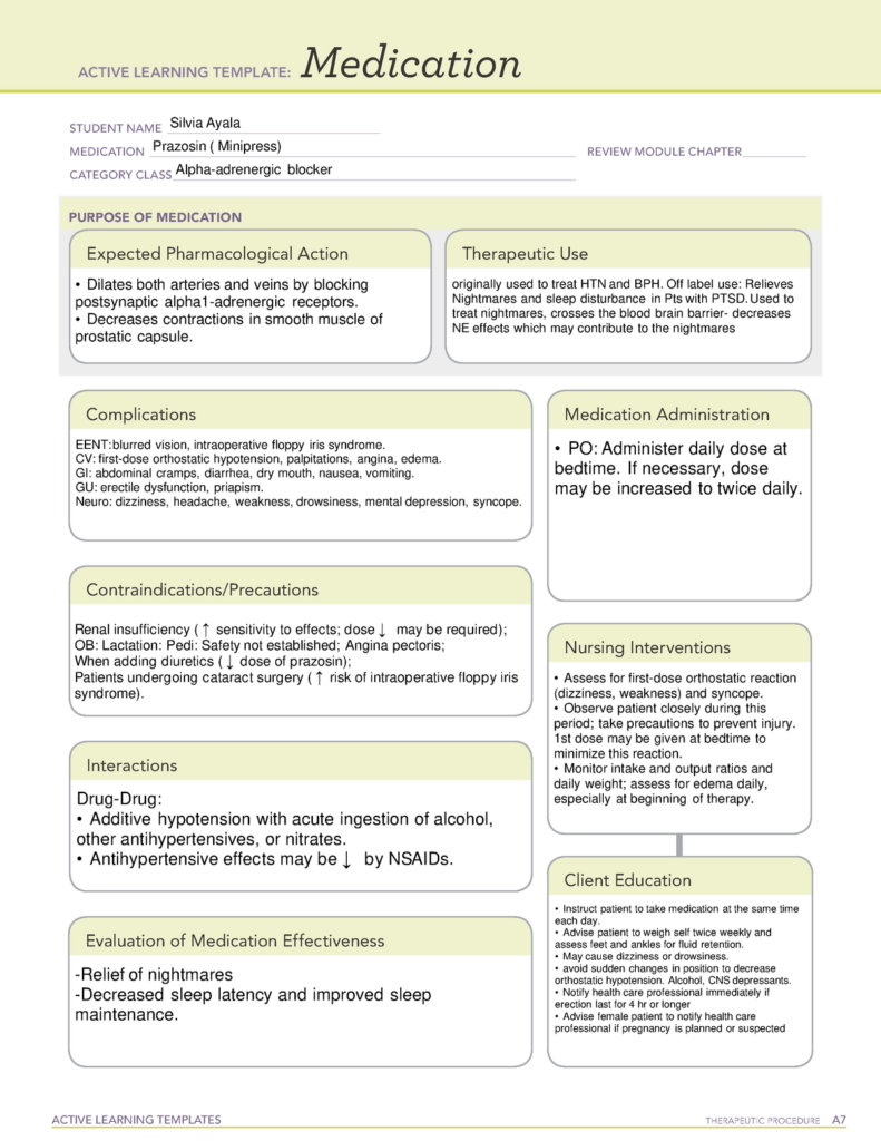 Prazosin Minipress Medication Temp ACTIVE LEARNING TEMPLATES 