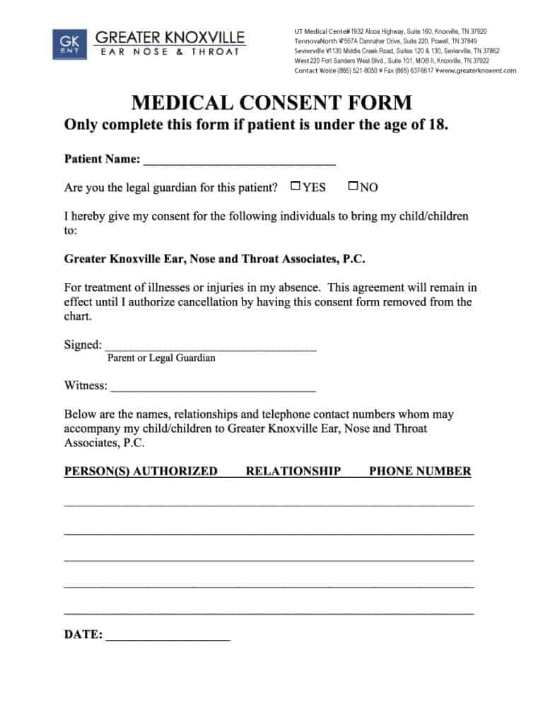 Printable Medical Consent Form Template Free Printable Templates