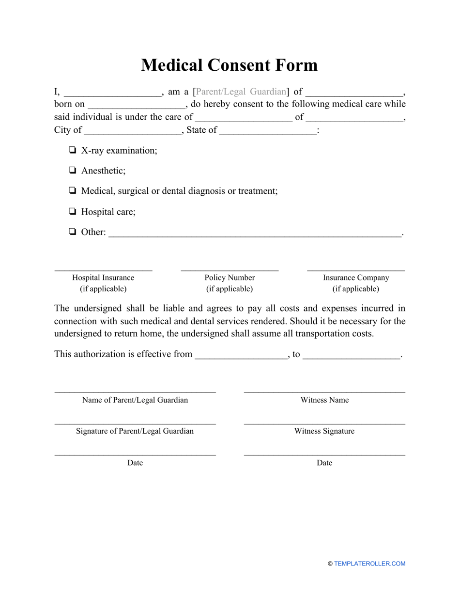 Printable Medical Consent Form Template Printable Templates