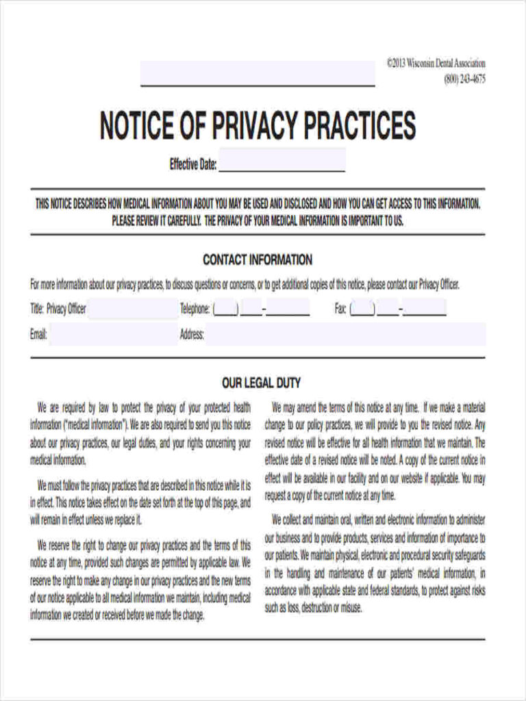 Printable Notice Of Privacy Practices Template Printable Templates