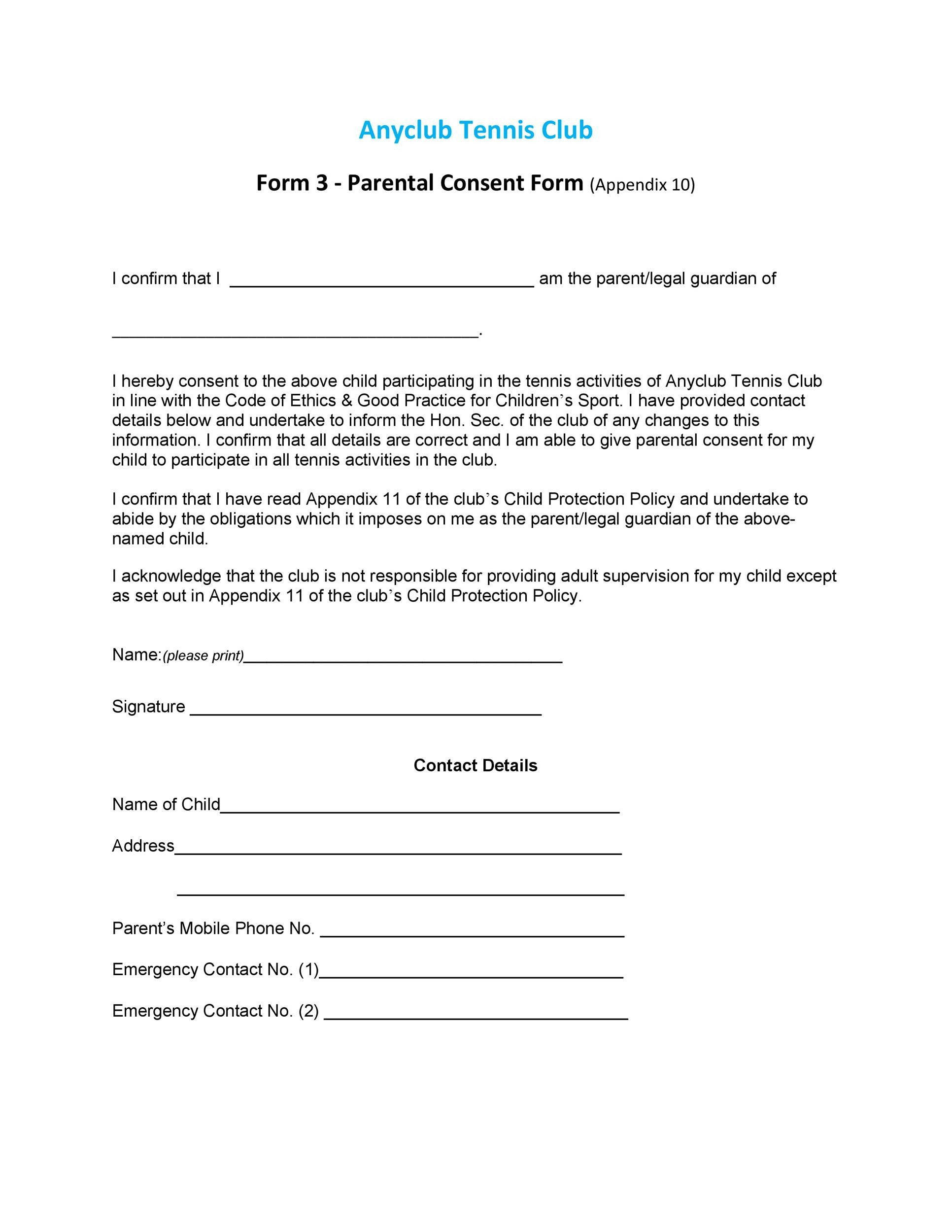 Printable Parent Consent Form Printable Forms Free Online