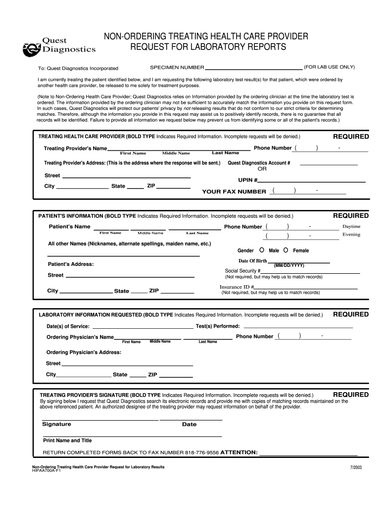 Printable Quest Diagnostics Requisition Form Printable Blank World