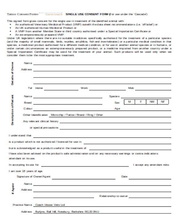 Printable Tattoo Consent Form