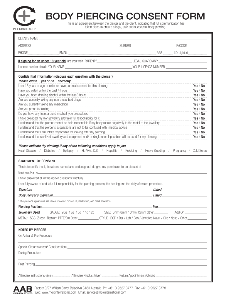 Printable Tattoo Consent Form