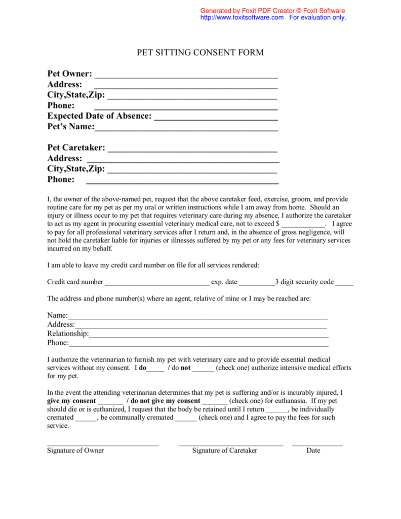 Printable Veterinary Consent Form Printable Forms Free Online