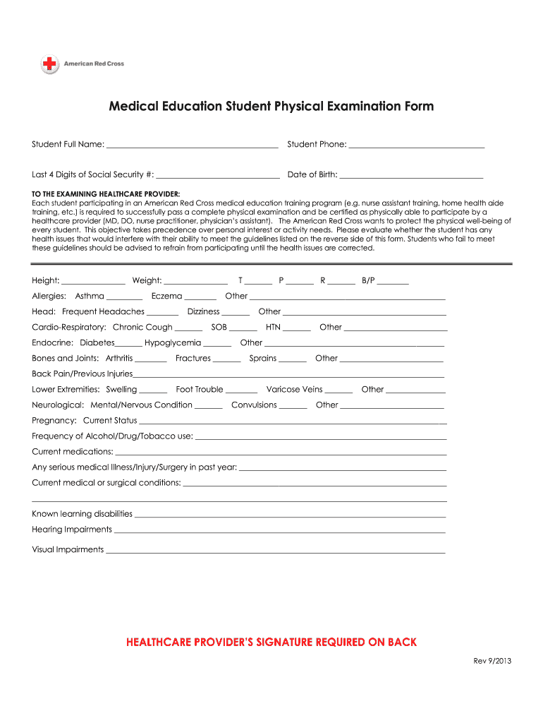 Red Cross Physical Form Fill Online Printable Fillable Blank 