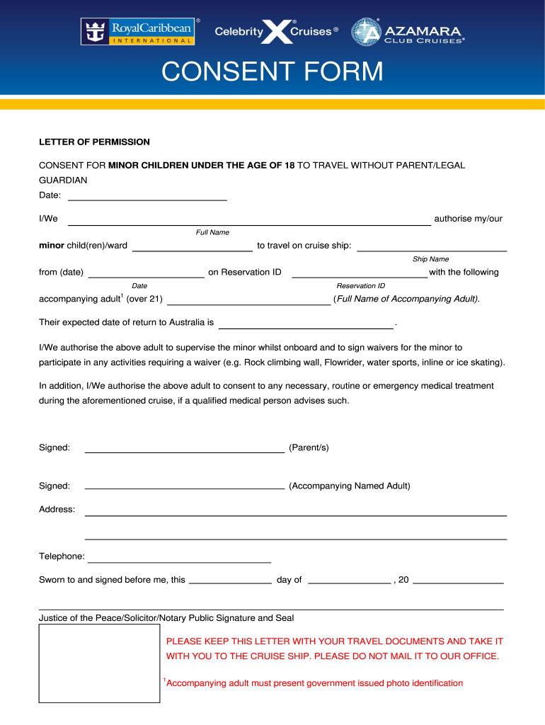 Royal Caribbean Minor Consent Form Fill Online Printable Fillable 