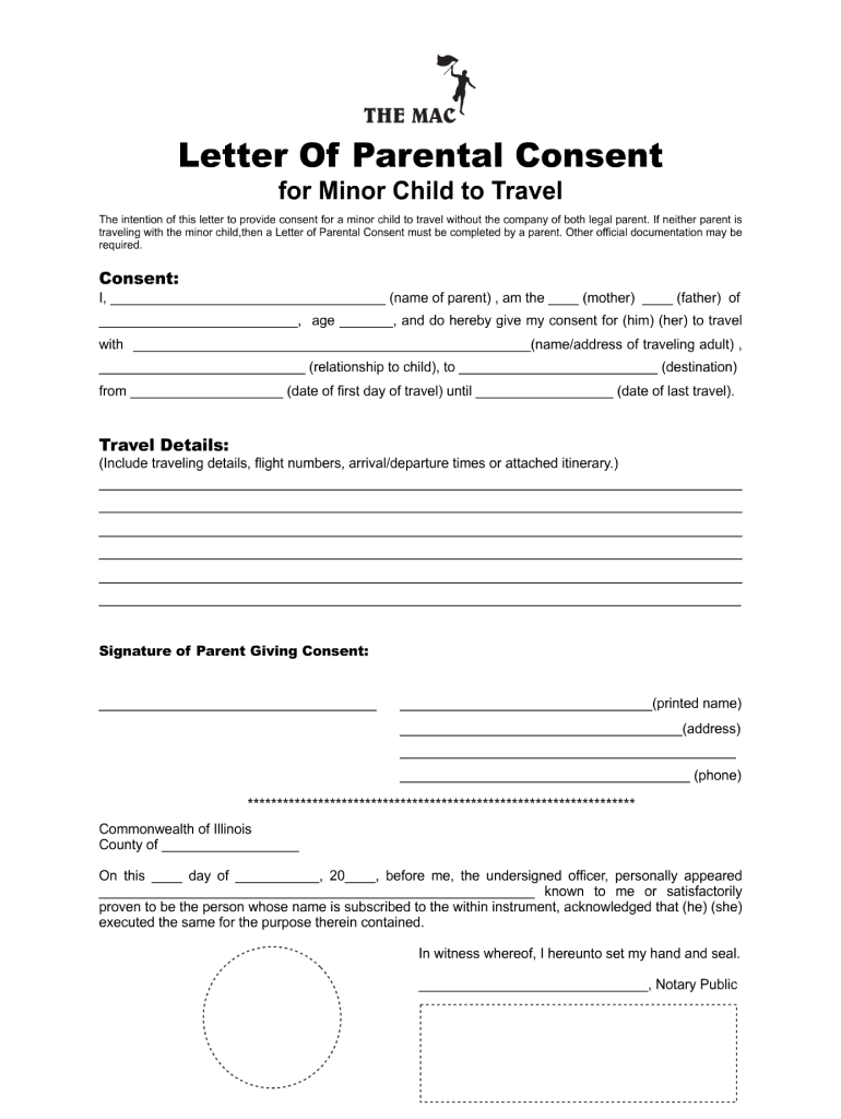 Sample Letter Of Consent To Travel With One Parent PDF Form Fill Out 