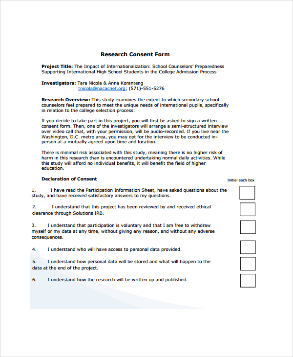 Sample Research Consent Form 8 Free Documents Download In PDF Word