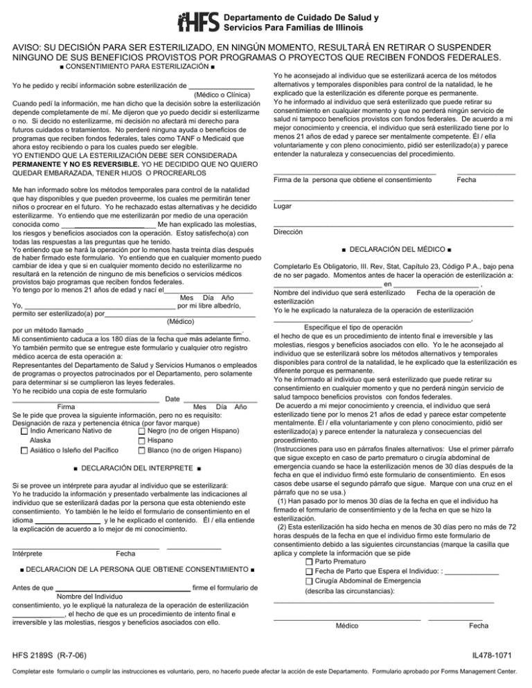 Sterilization Consent Form Spanish