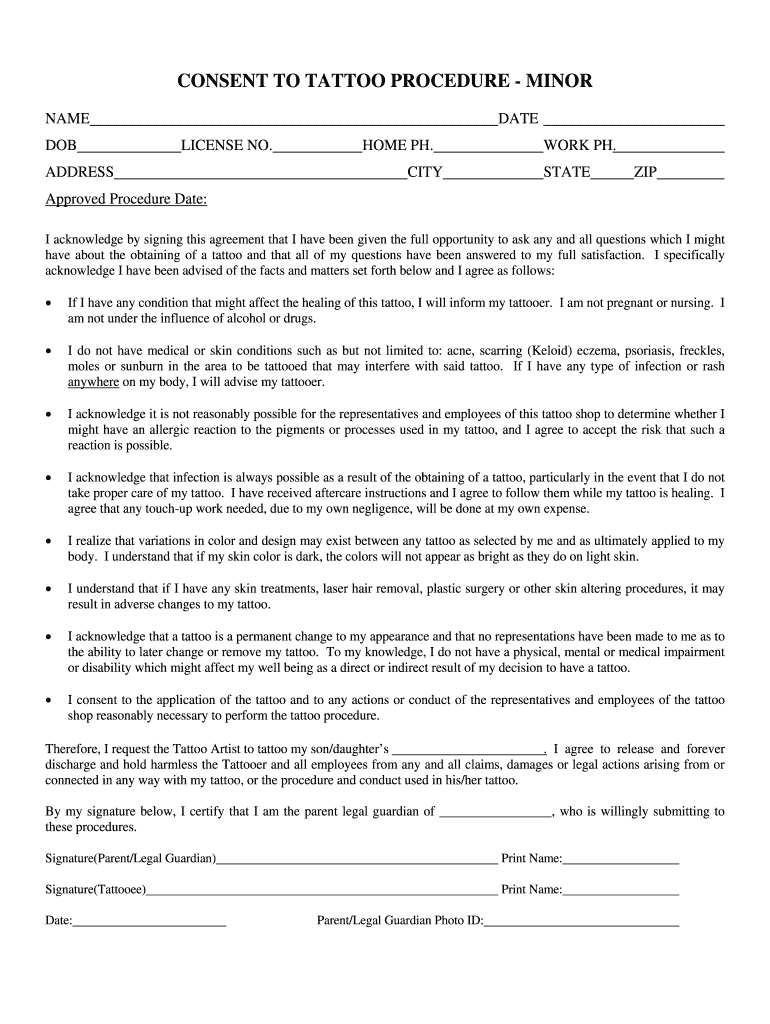 Tattoo Consent Form For Minors Fill Out Sign Online DocHub