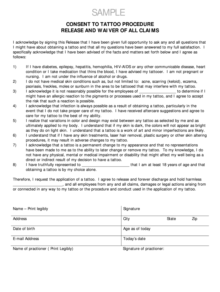 Tattoo Consent Form Pdf Fill Online Printable Fillable Blank 