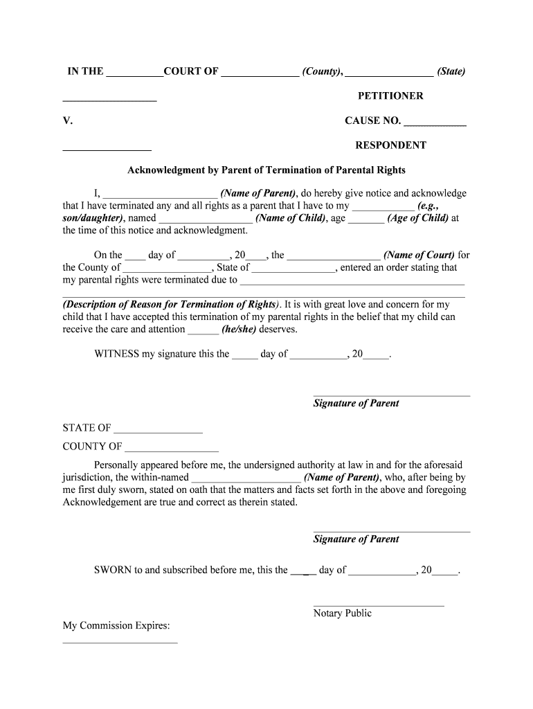 Termination Of Parental Rights Ohio Form Fill Online Printable 