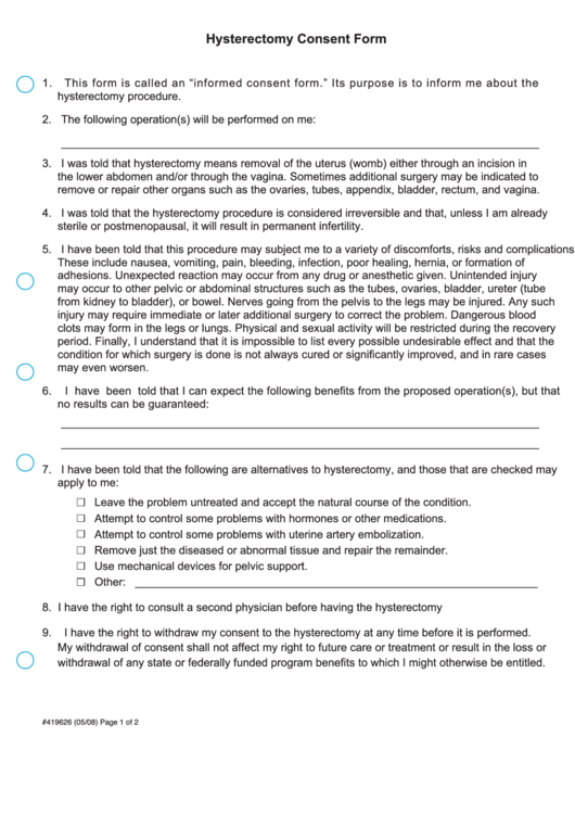 Top 7 Hysterectomy Consent Form Templates Free To Download In PDF Format