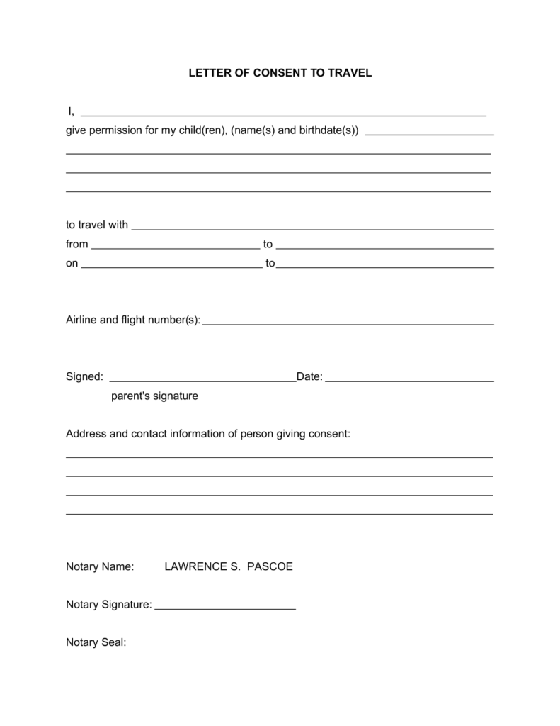 Travel Consent Letter Child Travel Consent Form Lesson Plan Templates 