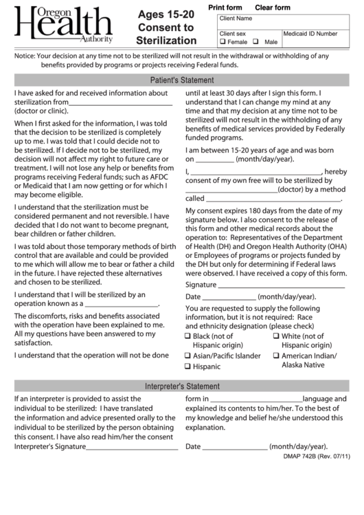 Va Medicaid Sterilization Consent Form 2024 Printable Consent Form 2024