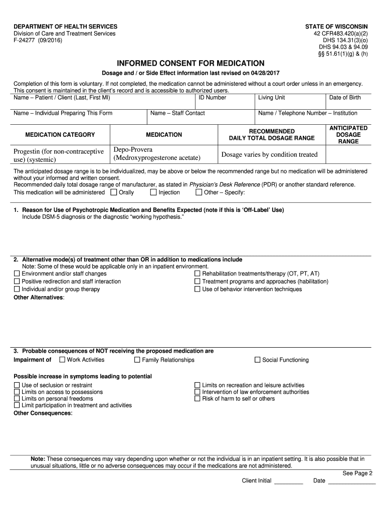 WI Form Informed Consent Medication Fill Out And Sign Printable PDF